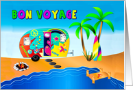 Bon Voyage, Hippie Camper and Campsite by Water, Surf Boards card