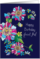 Birthday Secret Pal, Flowers, Bright Fuchsia, Yellow, and Blues card