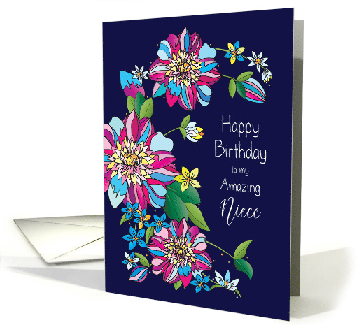 Birthday Niece, Flowers, Bright Fuchsia, Yellow, and Blues card