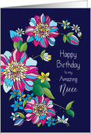 Birthday Niece, Flowers, Bright Fuchsia, Yellow, and Blues card