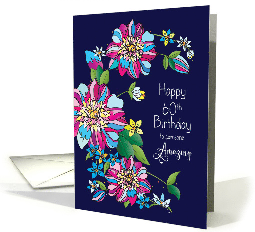 Birthday, 60th, Bold, Bright and Beautiful Flowers on Deep Purple card
