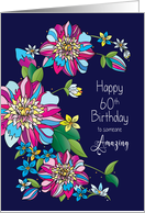 Birthday, 60th, Bold, Bright and Beautiful Flowers on Deep Purple card