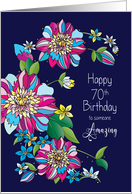 Birthday, 70th, Bold, Bright and Beautiful Flowers on Deep Purple card
