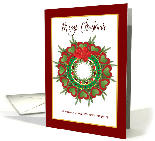 Christmas Heart Wreath with Pine Branches with Deep Red Border card