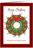 Christmas Heart Wreath with Pine Branches with Deep Red Border card