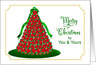 Christmas, To You & Yours, Red Poinsettia Christmas Tree, Gold Border card