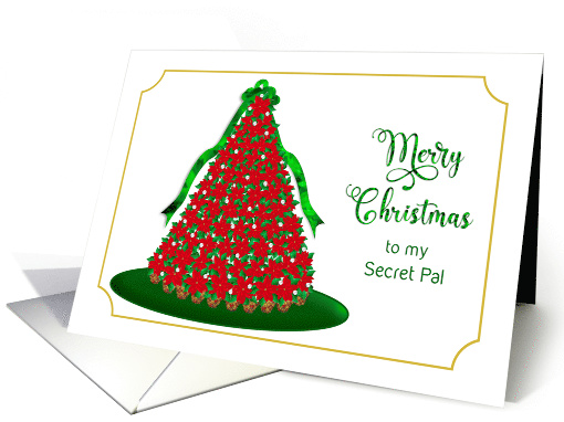 Christmas, Secret Pal, Red Poinsettia Christmas Tree, Gold Border card