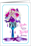Birthday, Daughter Paintbrush of Purple Fuchsia Flowers card