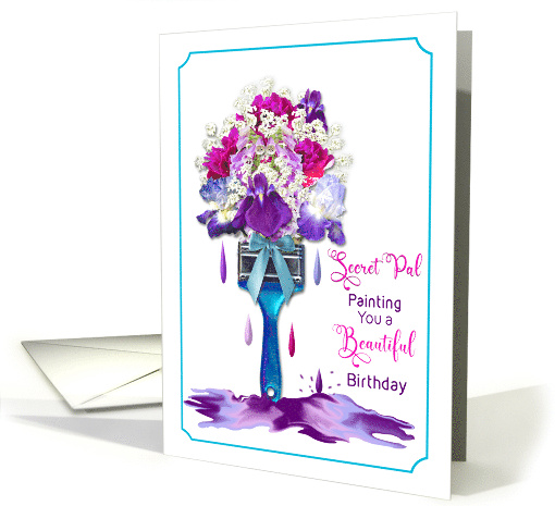 Birthday Secret Pal Paintbrush of Purple Fuchsia Flowers card