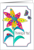Thinking of You Daisy like Flower and Butterfly Kaleidoscope Collection card