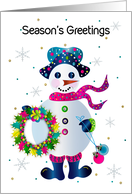 Season’s Greetings Snowman and Wreath in Bright Vivid Colors card