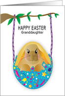 Happy Easter Granddaughter with Easter Bunny Swinging in Fun Eggshell card