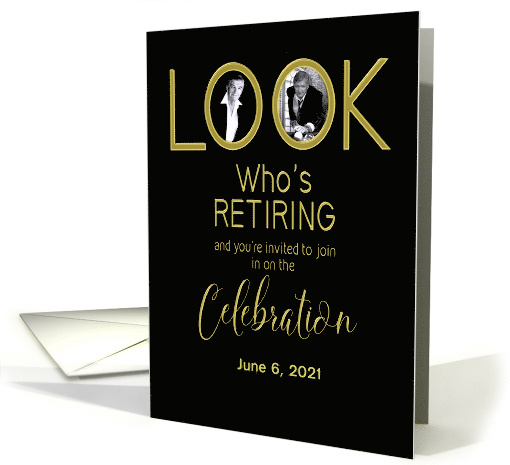 Retirement Party Invitation with two Photo and Text Inserts Black card