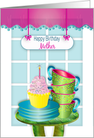 Birthday Mother, Window Decorated Cupcake and Stacked Cups card