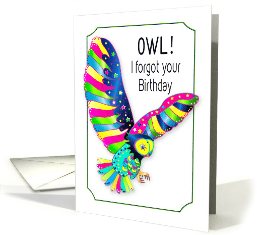 Belated Birthday Colorful Owl in Flight Kaleidoscope Collection card