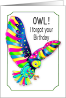 Belated Birthday Colorful Owl in Flight Kaleidoscope Collection card