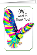 Thank You Colorful Owl in Flight Kaleidoscope Collection card