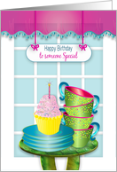 Birthday Someone Special Window Scene with Cupcake and Stacked Cups card