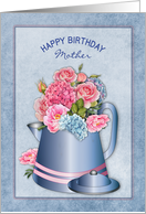 Birthday Mother Old Fashion Coffee Pot Filled with Soft Flowers card
