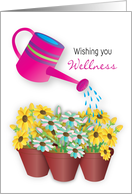 Get Well Watering Can and Pots of Daisy Like Flowers card