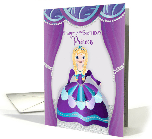 Birthday 3rd for a Princess Young Blonde girl in Purple gown card