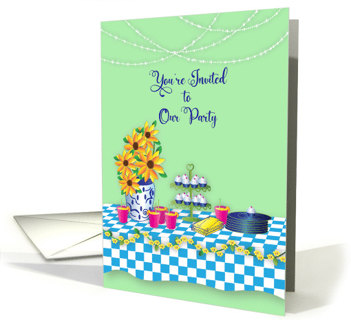 Party Invitation Sunflowers String Lights Table Cupcakes... (1685218)