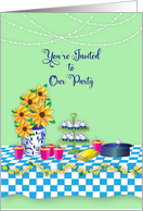Party Invitation Sunflowers String Lights Table Cupcakes Beverages card