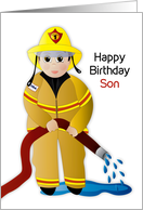Birthday Son Firefighter Holding Hose While Still Dripping Water card