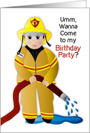 Birthday Party Invitation Firefighter Holding Hose Dripping Water card