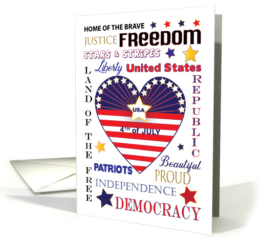 Fourth of July American Patriotic Typography Flag Heart card (1686554)