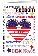 Fourth of July American Patriotic Typography Flag Heart card