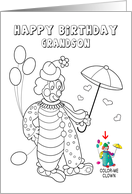 Birthday Grandson Color Me Clown with Hat Balloons and Umbrella card