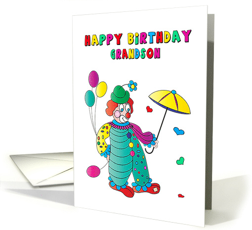 Birthday Grandson Clown with Hat Balloons and Umbrella card (1687358)