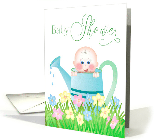 Baby Shower Invitation Watering Can Flowers Baby Inside... (1688000)