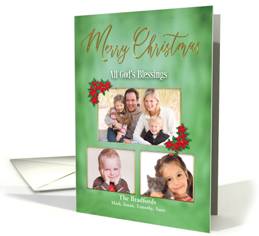 Christmas All Gods Blessings Green with Poinsettias Photo... (1688704)