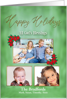Happy Holidays Three Photo Inserts and Name Insert All Gods Blessings card