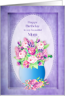 Birthday Mom Delicate Floral Bouquet with Lace Doily Purple backround card