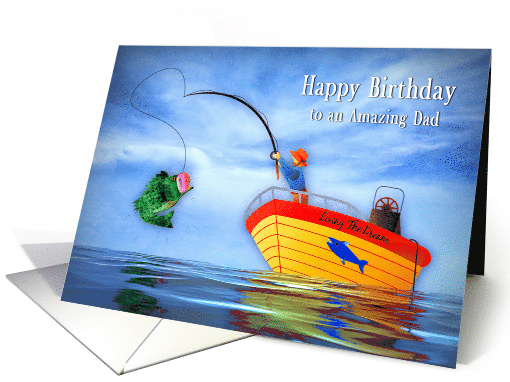 Birthday Dad Fisherman Catching Large Fish Humorous card (1691488)