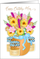 Birthday Mother Country Flower Bouquet and Honey Jars card