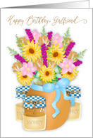Birthday Girlfriend Country Flower Bouquet and Honey Jars card
