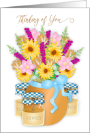 Thinking of You Country Flower Bouquet and Honey Jars card