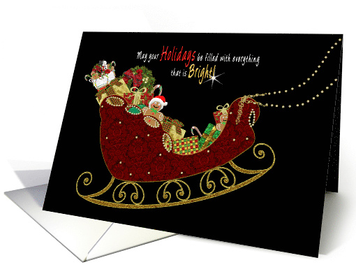 Christmas Business Holidays Sleigh Filled with Presents on Black card