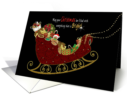 Christmas Santas Ornate Sleigh Filled with Presents on Black card