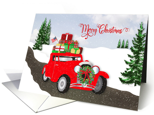 Christmas Retro Car Loaded with Presents on Top Snow... (1699598)
