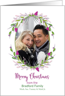 Christmas Name and Photo Insert Purple Green Pink Wreath card