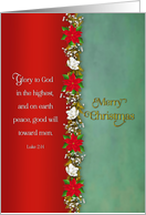 Christmas Poinsettias Flowers Bordering Faux Overlap Christian Verse card