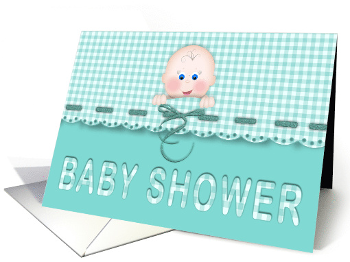 Baby Shower Invitation Aqua Teal Gingham Scallop Border... (1705084)