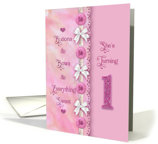 Birthday One Sweet Invitations Buttons and Bows For Girls card