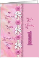 Birthday One Sweet Invitations Buttons and Bows For Girls card