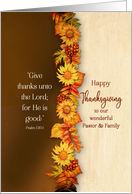 Thanksgiving Pastor and Family Harvest Flowers Leaves Christian Verse card